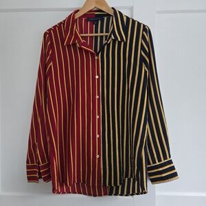 Tommy Hilfiger 80's Vintage Womens Large Striped Red, Blue, Yellow Blouse